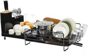 Large Dish Drying Rack with Drainboard Set, Stainless Steel Detachable 2-in-1 Large-Capacity 2-Tier Over The Sink Anti-Rust Dish Rack and Dish Drainer for Kitchen Counter - Image 7
