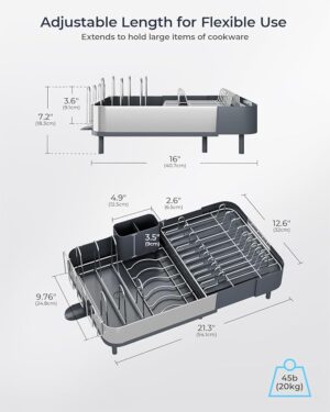 Expandable Dish Drying Rack, Versatile Brackets for Pots & Pans, Space Saving Kitchen Drying Rack, Dish Racks for Kitchen Counter, Stainless Steel Dish Drainers with Extendable Spout, Black - Image 9