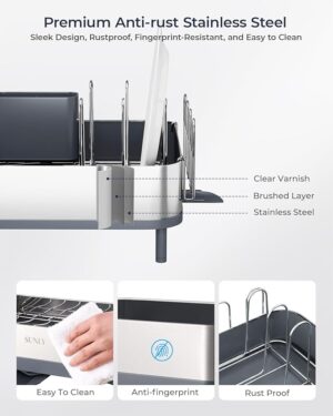 Expandable Dish Drying Rack, Versatile Brackets for Pots & Pans, Space Saving Kitchen Drying Rack, Dish Racks for Kitchen Counter, Stainless Steel Dish Drainers with Extendable Spout, Black - Image 7