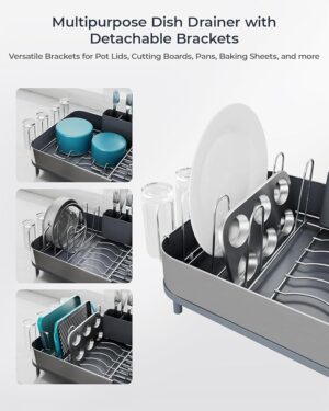 Expandable Dish Drying Rack, Versatile Brackets for Pots & Pans, Space Saving Kitchen Drying Rack, Dish Racks for Kitchen Counter, Stainless Steel Dish Drainers with Extendable Spout, Black - Image 2