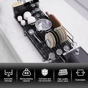 Large Dish Drying Rack with Drainboard Set, Stainless Steel Detachable 2-in-1 Large-Capacity 2-Tier Over The Sink Anti-Rust Dish Rack and Dish Drainer for Kitchen Counter - Image 5