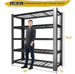Heavy Duty Garage Shelving Unit with Wire Grid Shelves, 76.6" H x 60" W x 24" D, 5-Tier Adjustable Metal Shelving, Industrial Garage Storage Shelf for Heavy Duty Shelving, Storage Room, Basement-1Pack - Image 9