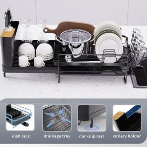 Large Dish Drying Rack with Drainboard Set, Stainless Steel Detachable 2-in-1 Large-Capacity 2-Tier Over The Sink Anti-Rust Dish Rack and Dish Drainer for Kitchen Counter - Image 4