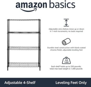 4-Shelf Adjustable Heavy Duty Steel Wire Rack Storage Shelving Organizer for Kitchen, Garage, 36" L x 14" W x 54" H, Black - Image 3