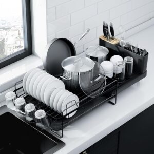 Expandable Dish Drying Rack, Versatile Brackets for Pots & Pans, Space Saving Kitchen Drying Rack, Dish Racks for Kitchen Counter, Stainless Steel Dish Drainers with Extendable Spout, Black - Image 5