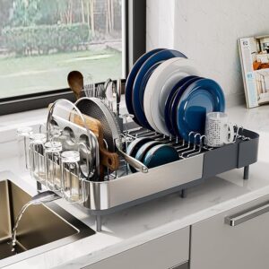 Expandable Dish Drying Rack, Versatile Brackets for Pots & Pans, Space Saving Kitchen Drying Rack, Dish Racks for Kitchen Counter, Stainless Steel Dish Drainers with Extendable Spout, Black - Image 4