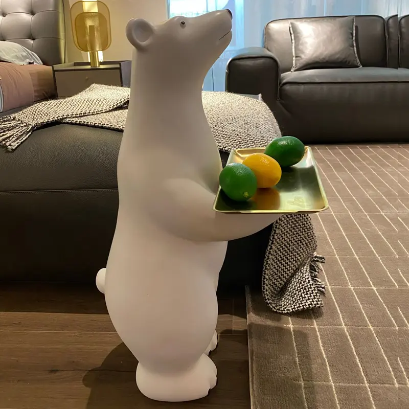 Creative Polar Bear Tray Living Room Decoration Large Animal Storage Tray Porch Polar Bear Sculpture Home Decoration