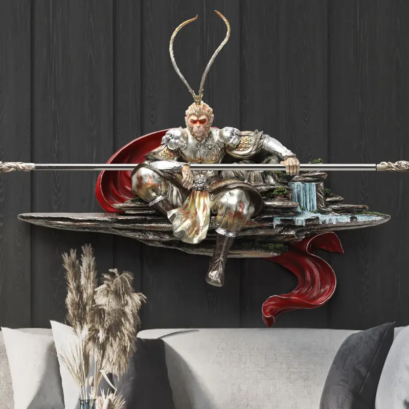 Sculpture Figure Decor Fiberglass Living Room Sofa Wall Hanging 3D Relief Decor Dining Room Wall Hanging Black Myth Wukong